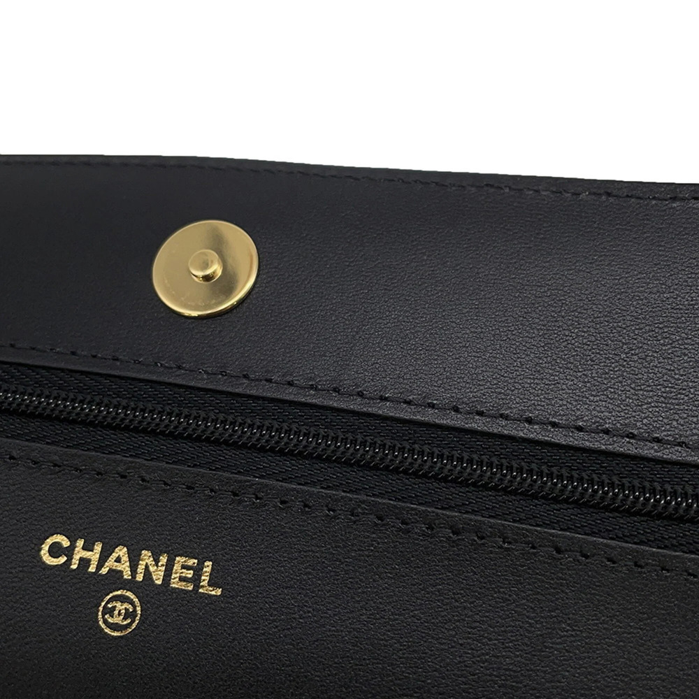 CHANEL Black Lambskin Leather Logo Wallet - Picture 8 of 13